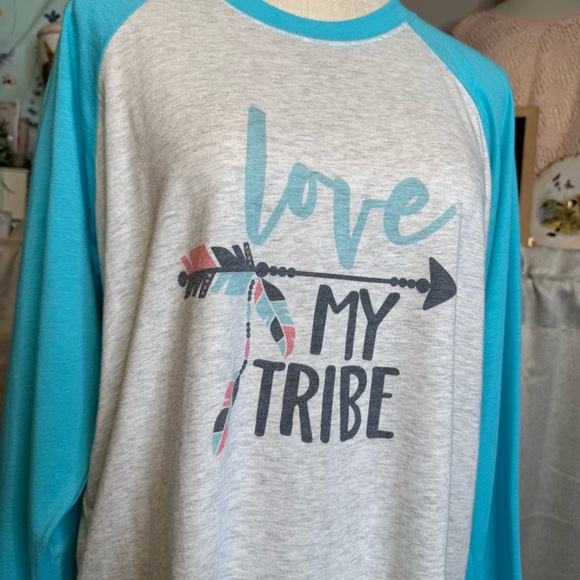 Love My Tribe Long Sleeve Tee - Blue and Gray - Picture 3 of 10